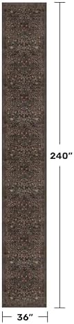 Washable 3x20 Extra Long Runner Rug for Hallway, Entryway Indoor Floor Rugs, Large Kitchen, Soft Stain Resistant Low Pile Vintage Dark Brown Floral Carpet - Image 2