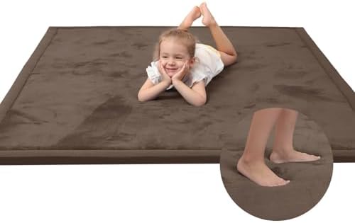 Baby Play Mat for Floor,1.3" Thick Elasti-Foam 74×50 Playpen Mat for Toddlers Infant kids,Water-Repellent Soft Coral Velvet for Tummy Time, Non-Slip Backing for Crawling,Tatami Style(Dark Brown) by HulooSleep