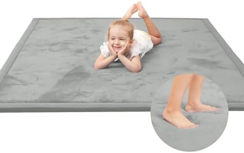Baby Play Mat for Floor,1.3" Thick Elasti-Foam 74×50 Playpen Mat for Toddlers Infant Kids,Water-Repellent Soft Coral Velvet for Tummy Time, Non-Slip Backing for Crawling,Tatami Style(Light Grey) by HulooSleep