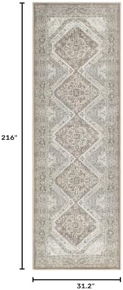 KUTA Extra Long Runner Rug for Hallway 2.6x18 Washable Rugs Ivory Grey - Image 2