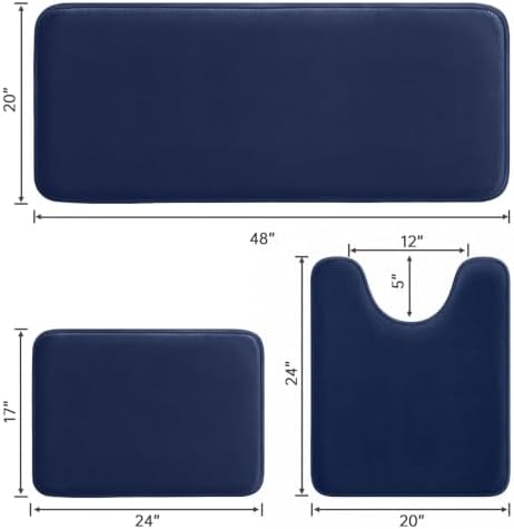 HUXMEYSON 3-Piece Memory Foam Bathroom Rug Set, Navy - Image 2