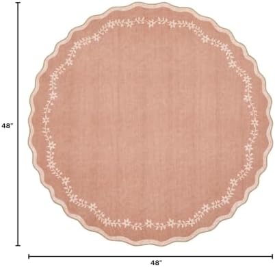 GarveeHome Round Rugs 4ft Scalloped Washable Small Circle Rug for Kids Room - Image 2