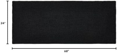 TYUU Black Waffle Runner Rug Bathroom, Long Boho Bath Mat, 60x24 - Image 2