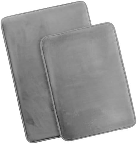 Clara Clark 2 Piece Bathroom Rug Set - Memory Foam, Bath Mat Set, Plush, Cozy, Ultra Soft, Non Slip, Machine Washable, Quick Dry - 24” x 17”+ 32” x 20” - Medium Grey - Image 4