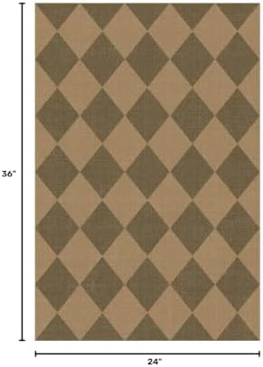 Lessymo Entryway Rug 2x3, Washable Easy Jute Checkered Indoor Outdoor Rug - Image 2