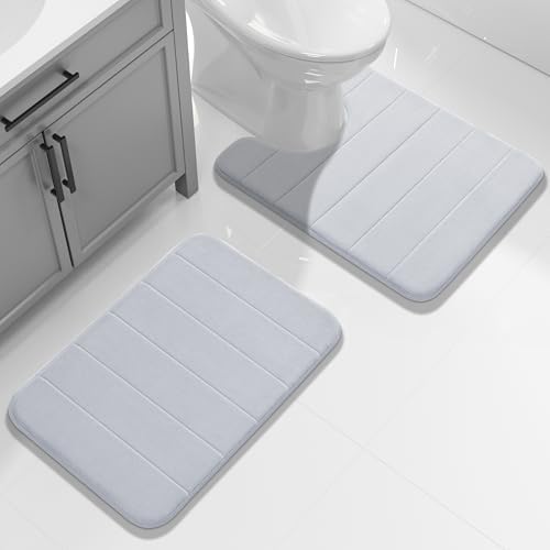 Yimobra Memory Foam Bathroom Mat Set, 24 x 17 & 24 x 20 in, Silver by Yimobra