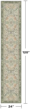 Vintage Sage Runner Rugs for Hallways - Light Green 2x10 Kitchen Runners, 10 ft Long Entryway Rug, Botanical Boho Pattern with Flowers and Leaves, Washable Non Slip Low Pile - Image 2