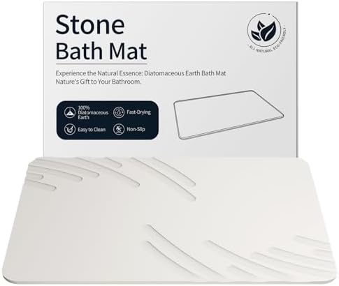 Stone Bath Mat Diatomaceous Earth Shower Mat Non Slip Super Absorbent White by ZIKIBL
