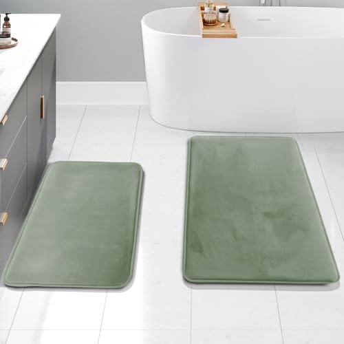 Clara Clark 2 Piece Bathroom Rug Set - Memory Foam, Bath Mat Set, Plush, Cozy, Ultra Soft, Non Slip, Machine Washable, Quick Dry - 24” x 17”+ 32” x 20” - Forest Green by ClaraClark