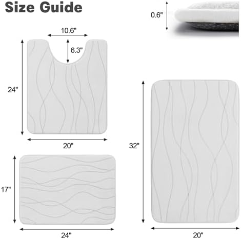 YIHOUSE Bathroom Rugs Set 3 Piece, Memory Foam Bath Mat White - Image 2
