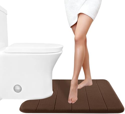 Yimobra Memory Foam Toilet Bath Mat U-Shaped, Soft and Comfortable, Super Water Absorbent, Non-Slip, Machine Wash and Easy to Dry for Bathroom Commode Contour Rug, 24 X 20 Inches, Brown by Yimobra