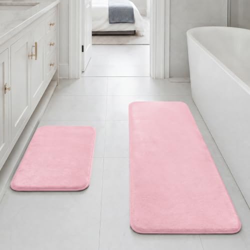 HUXMEYSON Bathroom Rugs Sets 2 Piece, Non-Slip & Quick Dry Bath Mat Set, Ultra Soft Velvet Bath Rugs for Bathroom, Toilet and Shower Floor, Rose Pink by HUXMEYSON