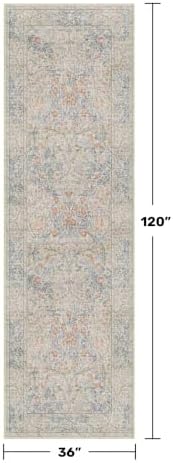 Vintage Beige Blue 3x10 Runner Rug for Hallway, Kitchen, Bathroom, Entryway Indoor, Washable Non Slip Rubber Backing Stain Resistant - Botanical Home Decor - Image 2