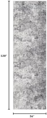 UERMEI 3x10 Washable Runner Rug for Hallway, Non Slip Low Pile Kitchen Carpet, Neutral Modern Abstract Indoor Floor Mat for Entryway Laundry, Kid & Pet Safe High Traffic Area, Grey - Image 2