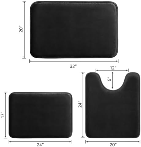 HUXMEYSON 3-Piece Memory Foam Bathroom Rug Set, Black - Image 2