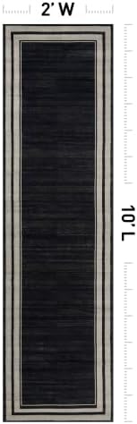 Rugshop Striped Border Machine Washable Non-Slip Runner Rug, 2'x10' Black - Image 2