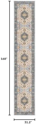KUTA Vintage Washable Runner Rug 2.6x14 Hallway Kitchen Runners Ivory Blue - Image 2