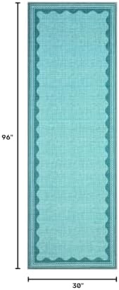 GarveeHome Scalloped Teal 2.5x8 Runner Rug for Hallway Washable Kitchen Rugs Non Slip Solid Modern Soft Low-Pile Indoor Carpet for Entryway Laundry Room Floor Mats TPE Backing - Image 2
