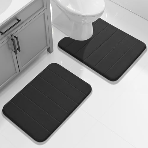 Yimobra Memory Foam Bathroom Mat Set, 24 x 17 & 24 x 20 in, Black by Yimobra