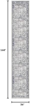 KUTA Vintage Washable Runner Rug 3x14 Hallway Runners Grey Blue - Image 2