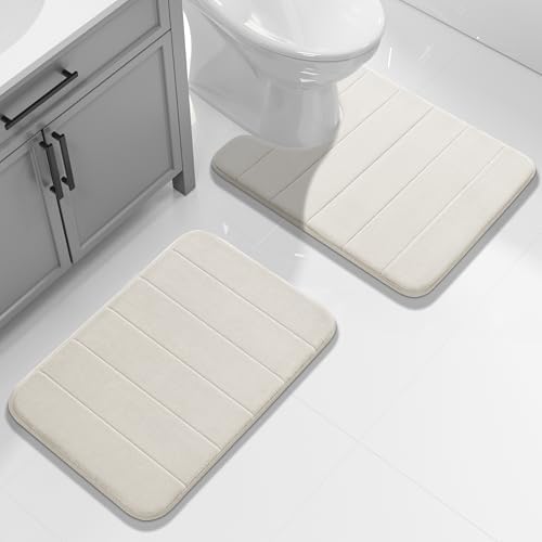 Yimobra Memory Foam Toilet Bath Mat U-Shaped, Commode Contour Rug, Soft and Comfortable, Super Water Absorbent, Non-Slip, Thick, Machine Wash Bathroom Commode Contour Rug, 24 X 20 Inches, Cream - Image 2
