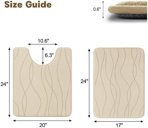 YIHOUSE Bathroom Rugs Set 2 Piece, Memory Foam Bath Mat Khaki - Image 2