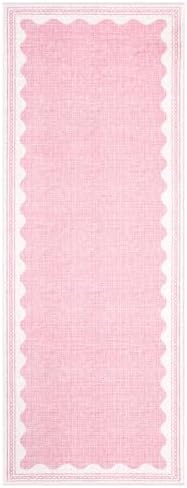 GarveeHome 2.5x8 Runner Rug for Hallway Washable Kitchen Rugs Non Slip Solid Pink Modern Minimalism Soft Low-Pile Scalloped Indoor Carpet for Entryway Laundry Room Floor Mats - Image 4