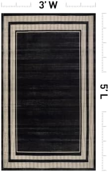 Rugshop Striped Border Machine Washable Non-Slip Area Rug, 3' x 5' Black - Image 2