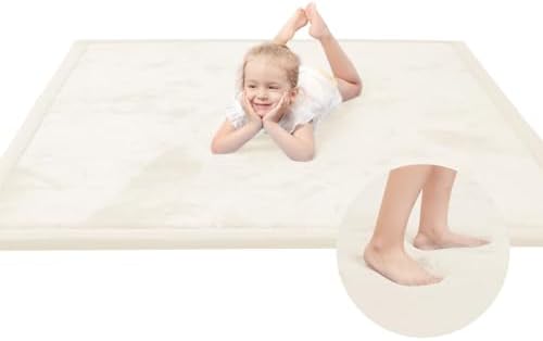 Huloo Sleep Ultra Soft Baby Play Mat for Floor, 1.3" Thick Elasti-Foam 65x50 Play Mat for Playpen,Water-Repellent Coral Velvet for Tummy Time, Non-Slip Backing,Safe for Toddlers & Infants（Cream） by HulooSleep