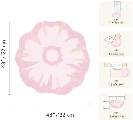 4ft Pink Round Area Rug for Girl Bedroom Washable Cute Circle Rug - Image 2