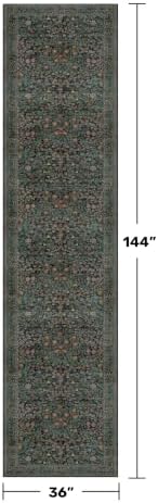 Dark Green Washable 3x12 Extra Long Runner Rug for Hallway Non Slip, Large Kitchen Indoor Floor Rugs for Entryway Hall Way Bedroom, Soft Stain Resistant Low Pile Vintage Floral Carpet - Image 2