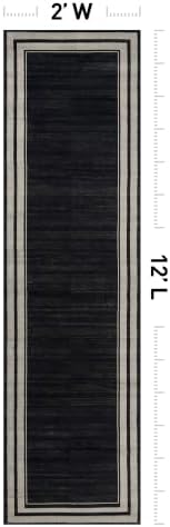 Rugshop Striped Border Machine Washable Non-Slip Runner Rug, 2'x12' Black - Image 2