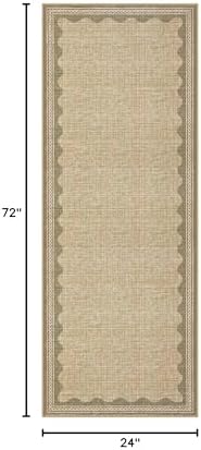 GarveeHome 2x6 Runner Rug for Hallway Washable Kitchen Rugs Non Slip Solid Tan Jute Digital Printing Modern Soft Low-Pile Scalloped Indoor Carpet for Entryway Laundry Room Floor Mats - Image 2