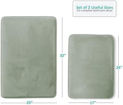 Clara Clark 2 Piece Bathroom Rug Set - Memory Foam, Bath Mat Set, Plush, Cozy, Ultra Soft, Non Slip, Machine Washable, Quick Dry - 24” x 17”+ 32” x 20” - Forest Green - Image 2