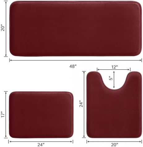 HUXMEYSON 3-Piece Memory Foam Bathroom Rug Set, Red - Image 2
