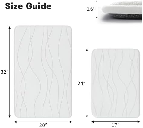 YIHOUSE Bathroom Rugs Set 2 Piece, Memory Foam Bath Mat White - Image 2
