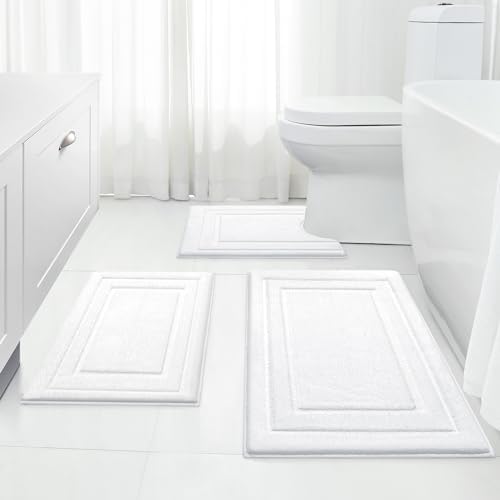HOMEIDEAS White Bathroom Rugs Set of 3, Non Slip Bath Mats by HOMEIDEAS