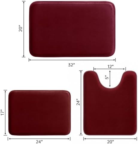 HUXMEYSON 3-Piece Memory Foam Bathroom Rug Set, Red - Image 2