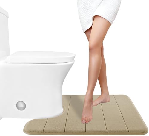 Yimobra Memory Foam Toilet Bath Mat U-Shaped, Soft and Comfortable, Super Water Absorption, Non-Slip, Thick, Machine Wash and Easier to Dry for Bathroom Commode Contour Rug, 24 X 20, Light Tan by Yimobra