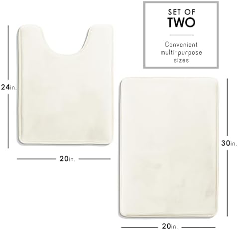 Clara Clark 2 Piece Bathroom Rugs, Velvet Memory Foam Bath Mat Set, Non-Slip Bath Rugs, Machine Wash, Dries Quickly, Ultra Soft Plush Bath Mats for Bathroom, 20 x 32 + Contour, Off White - Image 2