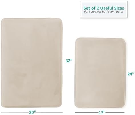 Clara Clark 2 Piece Bathroom Rug Set - Memory Foam, Bath Mat Set, Plush, Cozy, Ultra Soft, Non Slip, Machine Washable, Quick Dry - 24” x 17”+ 32” x 20” - Linen - Image 2