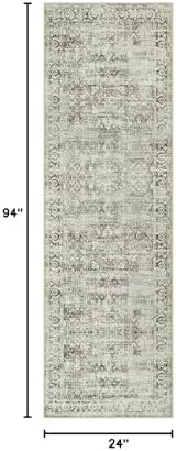 Morebes Washable Hallway Runner Rug 8ft, Brown Distressed Kitchen Runner Rugs Non Slip, Farmhouse Vintage Carpet Runner for Entryway Laundry Bathroom, Soft Bedroom Bedside Rug (2.5x8, Brown) - Image 2