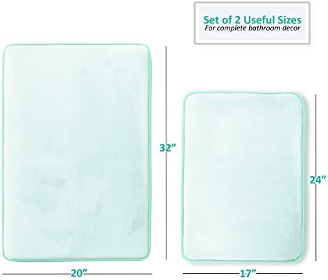 Clara Clark 2 Piece Bathroom Rugs Bath Mat Set, Velvet Memory Foam Bath Mats for Bathroom - Non-Slip, PVC Backing Bath Rugs, Washable - Dries Quickly, Aqua - Image 2