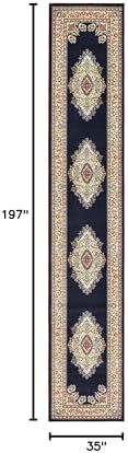 Unique Loom Reza Collection Traditional Persian Style Area Rug, Runner 3' 0" x 16' 5", Navy Blue/Ivory - Image 2