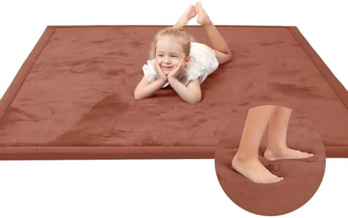 Baby Play Mat for Floor,1.3" Thick Memory foam Tummy Time Mat,Water Repellent Soft Coral Velvet Nursery Rug,Extra Large Non Slip for Crawling,Toddlers,Infants,kids,Tatami Style for Living Room(Brick) by HulooSleep