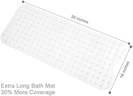 TEESHLY Bath Tub and Shower Mats, Non-Slip 39 x 16 Inch Extra Long Bathtub Mat, Machine Washable BathMat with Drain Holes, Suction Cups for Bathroom (Opaque White) - Image 4