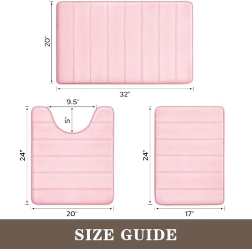BYSURE Pink Memory Foam Bathroom Rug Set 3 Piece - Image 2