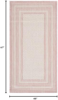 SAFAVIEH Washable Rug Outdoor Courtyard Collection - 4' x 5'7", Ivory & Pink, Non-Shedding & Easy to Clean, Ideal for Patio, Backyard, Mudroom (CY8475-56212) - Image 2