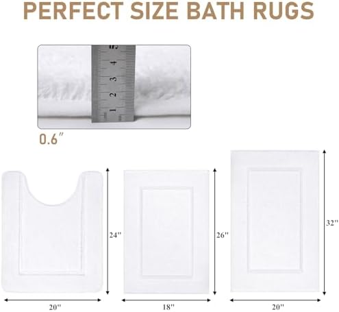 Pauwer 3 Piece Bathroom Rug Set, Non Slip Washable Bath Mat, White - Image 2