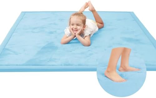 Baby Play Mat for Floor,1.3" Thick Memory foam Tummy Time Mat for Toddlers,Infants,kids,Water-Repellent Soft Nursery Rug,Extra Large Non Slip for Crawling&Yoga,Tatami Style for Living Room(Light Blue) by HulooSleep